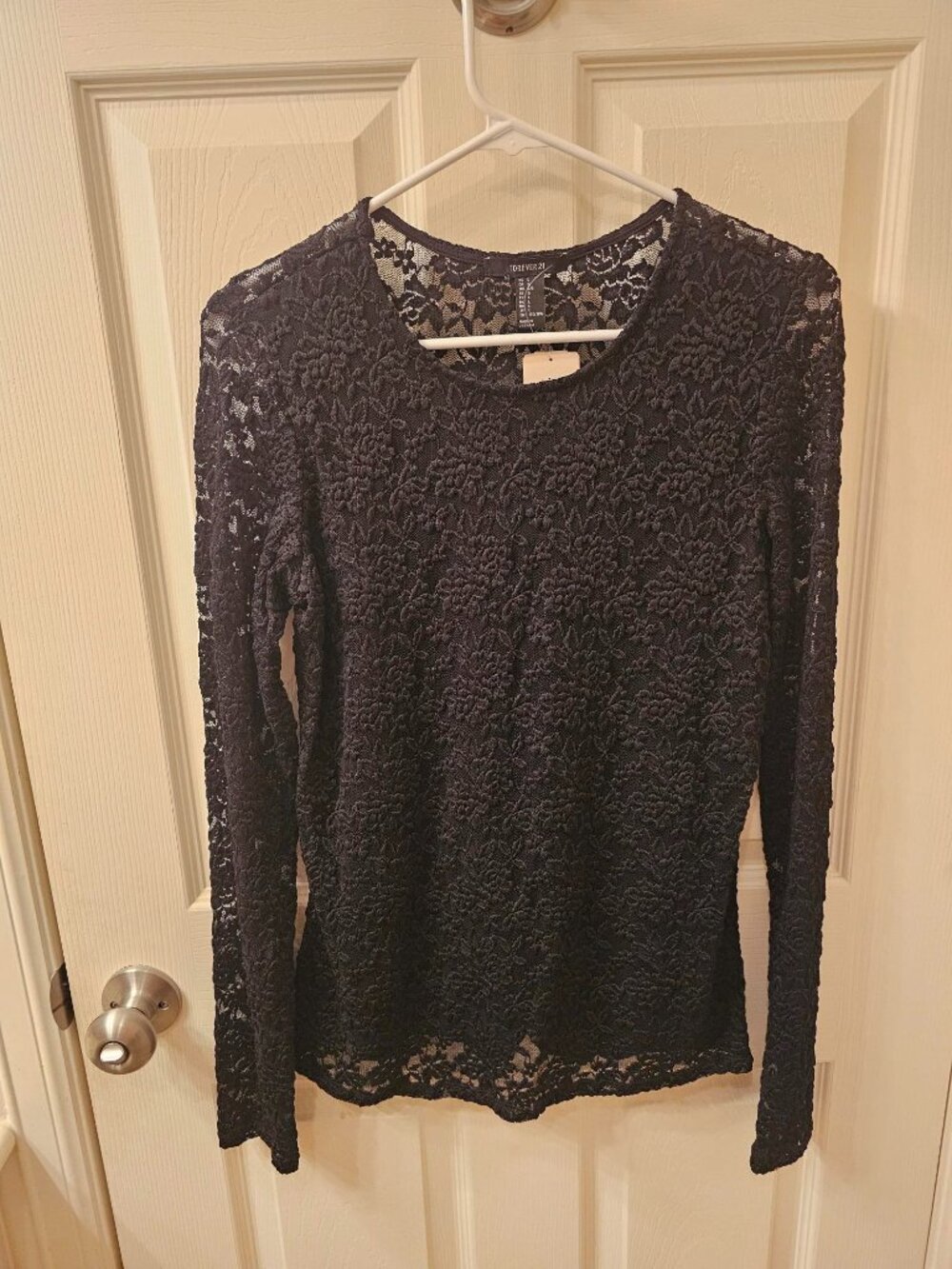 NWT Forever 21 Large Black Lace Long Sleeve Blouse